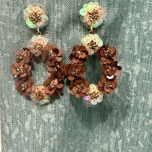 Brown Floral Sequin Earrings
